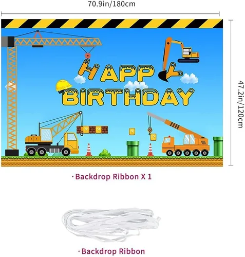 Vista 4 de Tema de construcción feliz cumpleaños telón de fondo camión volquete grúa fiesta de cumpleaños banner excavadora camión fotografía fondo niños