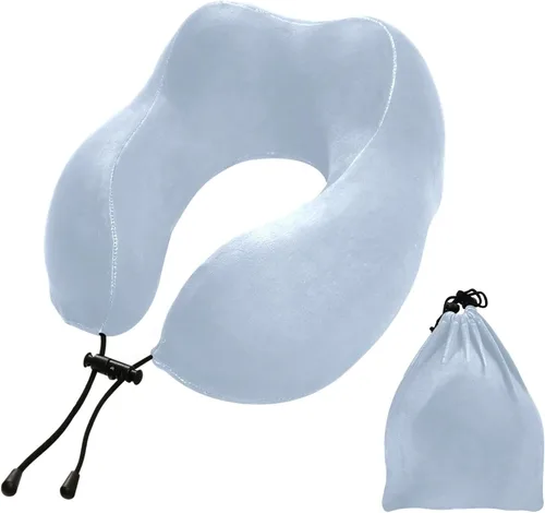 Vista 26 de Almohada de viaje azul real para cama de viaje de coche, almohada de espuma viscoelástica en forma de U para el cuello, color azul rey