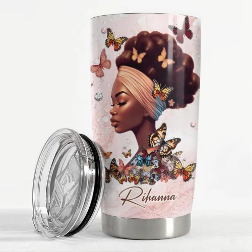 Vista 3 de SANDJEST Vaso personalizado Reina Negra de la Fe con Biblia de 20oz/30oz con tapa, regalo para mujeres afroamericanas, chica negra, aliento