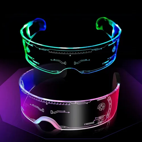 Vista 8 de 2 pares de lentes de sol futuristas Gafas LED para fiestas Gafas de sol con luz LED para hombres y mujeres Gafas de sol LED para fiestas
