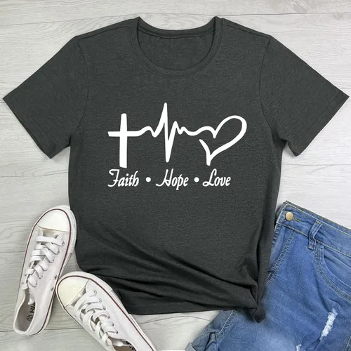 Vista 2 de MAXTREE - Camisetas con gráfico de fe, esperanza y amor para mujer, lindas camisetas