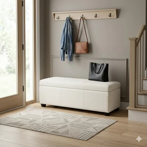 Vista 2 de SIMPLIHOME Avalon 48" Wide Fabric Storage Ottoman in Alabaster Ivory