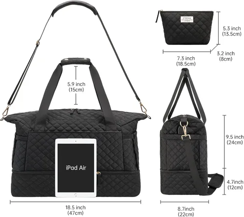 Vista 5 de Bolsa de lona de gimnasio para mujer, K-negro, Bolsa de viaje