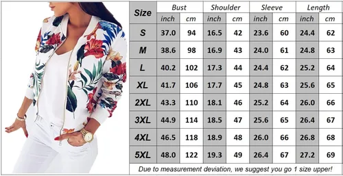 Vista 5 de Chaqueta de béisbol con cremallera floral de manga larga para mujer cortavientos hoja impresa otoño primavera trajes bombardero chaqueta