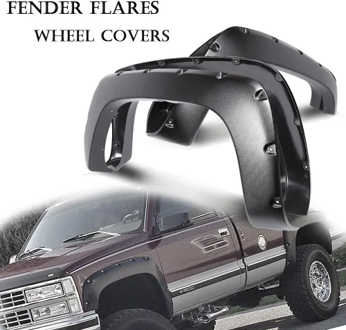Vista 2 de Guardabarros estilo remache de bolsillo compatibles con Chevy GMC C/K 1500 1988-1998 Juego de 4 piezas de color negro texturizado
