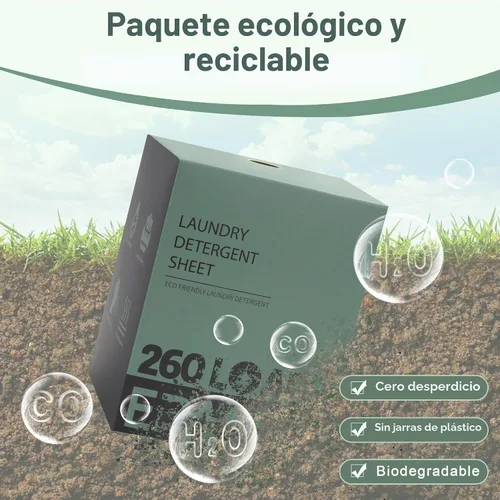 Vista 5 de Hojas de detergente para ropa de 260 cargas, aroma fresco, tiras de jabón ecológicas sin líquido, a base de plantas, suministros de lavado