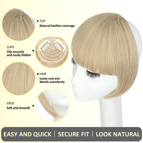 Vista 3 de Flequillo de pelo con clip, flequillo de pelo falso, fleco sintético con sienes, extensiones de cabello para mujer, extensiones de cabello para uso