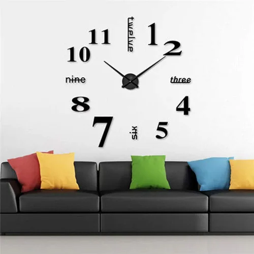 Vista 3 de Reloj de pared con superficie de espejo 3D, moderno reloj de pared 3D con calcomanías de números de espejo, silencio, sin marco, grande, kit