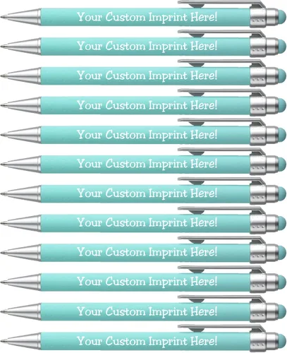 Vista 10 de ExpressDesigns™ - Bolígrafos personalizados pastel con lápiz capacitivo - Diseño suave al tacto - Bolígrafos con nombre impresos personalizados