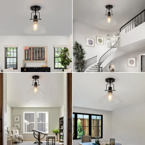 Vista 6 de WILON Lámpara de techo rústica de granja, luz de techo de vidrio semillado, luces de techo semiempotradas óxido, accesorios de iluminación
