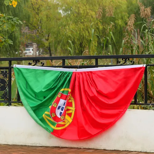 Vista 4 de Bandera de abanico plisada portuguesa portuguesa de 3 x 6 pies, 2 banderas de abanico plisadas portuguesas para interiores y exteriores