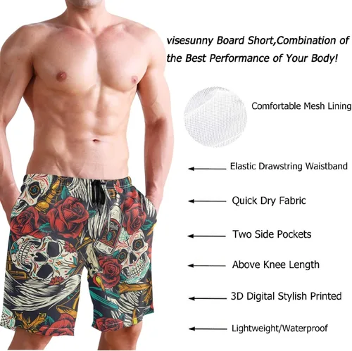 Vista 3 de visesunny Novedosos pantalones cortos de playa para hombre, de secado rápido, para deportes, correr, natación, pantalones cortos con bolsillos