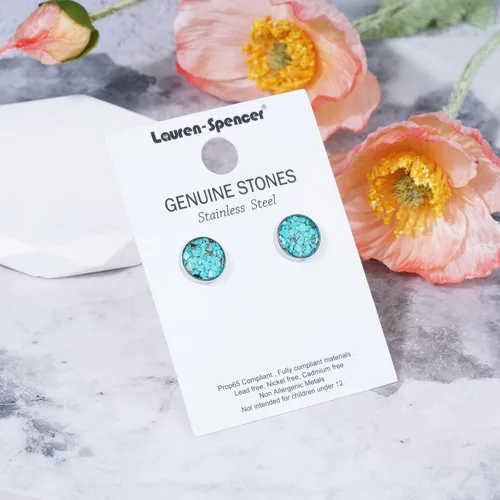 Vista 7 de Aretes redondos de piedra preciosa para mujer, delicados aretes de piedra pulida de malaquita y sodalita, hipoalergénicos, aretes de acero