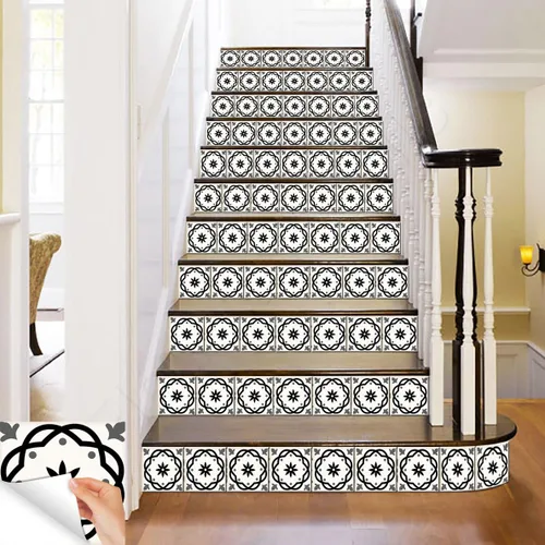 Vista 4 de Juego de 24 calcomanías para azulejos de la colección Black & White, para azulejos en muro, para baño y cocina, fácil de aplicar, simplemente