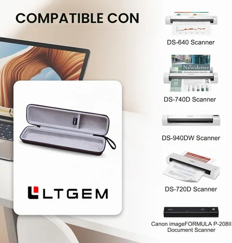 Vista 7 de LTGEM - Funda rígida para Brother DS-640 / DS-740D / DS-940DW / DS-720D e Itari & HP Small USB y Canon imageFORMULA P-208II escáner de documentos