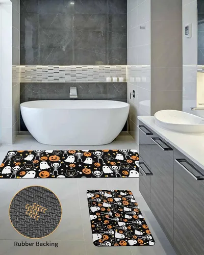 Vista 5 de Tapete de baño negro de Halloween para bañera, antideslizante, secado rápido y absorbente, tierra de diatomeas, fregadero de cocina, lavable