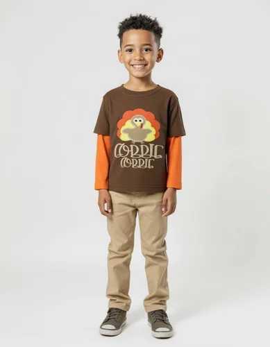 Vista 2 de Unique Baby Niños Camiseta Gráfica de Manga Larga en Capas para Niños Pequeños Marrón