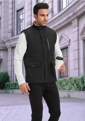 Vista 21 de XinYangNi Chaleco de invierno con forro polar para hombre, chaqueta de burbujas cálida e informal
