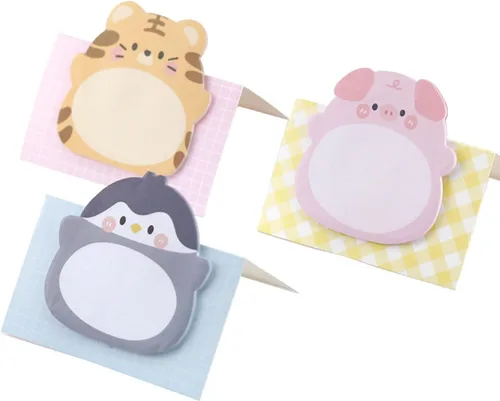 Vista 5 de 24 blocs de notas adhesivas con forma de animal, 8 bonitos patrones, 3 blocs de cada bloc de notas autoadhesivas Kawaii para escuela, oficina