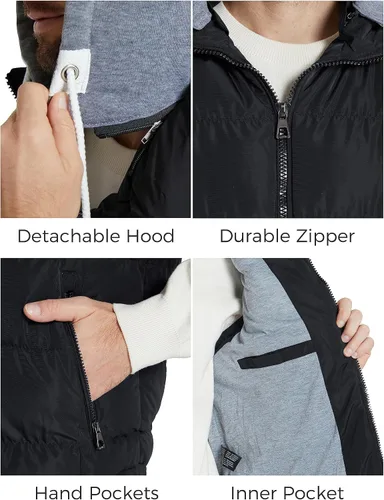 Vista 5 de ZSHOW - Chaleco de invierno con capucha extraíble y acolchado para hombre