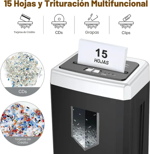 Vista 2 de Bonsaii Trituradora de papel resistente de 15 hojas de corte cruzado de 40