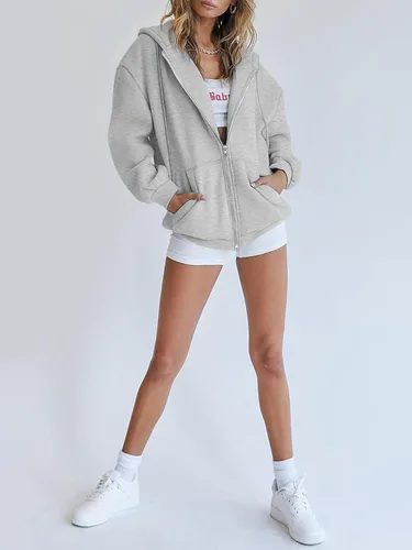 Vista 4 de ATHMILE Women's Cute Hoodies Teen Girl Fall Jacket Oversized Sweatshirts Casual Drawstring Zip Up Y2K Hoodie with Pocket