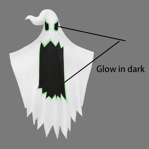 Vista 2 de yolsun Disfraz de fantasma blanco para niños con cubo de calabaza brilla en la oscuridad capa fantasma aterradora juego de rol para cosplay