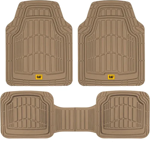 Vista 12 de Cat ToughRide - Tapetes de goma resistentes de 3 piezas para todo el año, para automóvil, camión, camioneta, SUV, color negro, ribete prémium