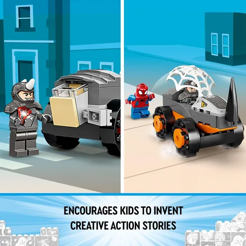 Vista 4 de LEGO Marvel Hulk vs. Rhino Monster Truck Showdown, juguete para niños y niñas de 4 años en adelante con minifigura de Spider-Man, inspirado