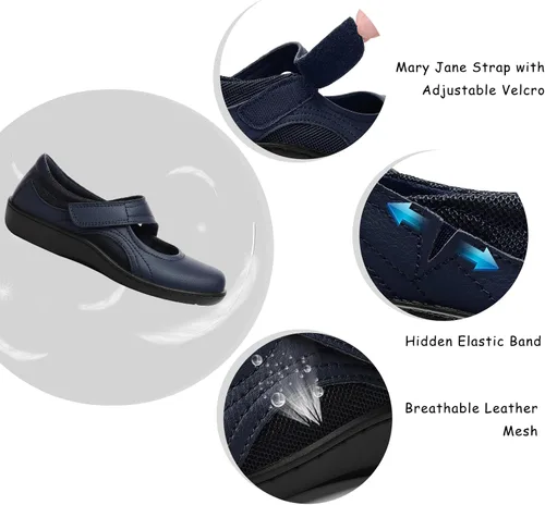 Vista 4 de Zapatos planos clásicos y cómodos Mary Jane para mujer, zapatos de vestir casuales a la moda, bonitos zapatos de vestir con puntera cerrada, ligeros