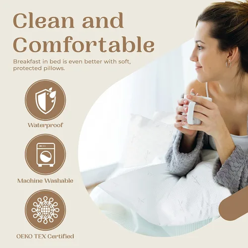 Vista 2 de FeelAtHome Funda de almohada de bambú refrescante, impermeable, 20 x 26 pulgadas, paquete de 2 (estándar), muy suave y cómoda, funda de almohada