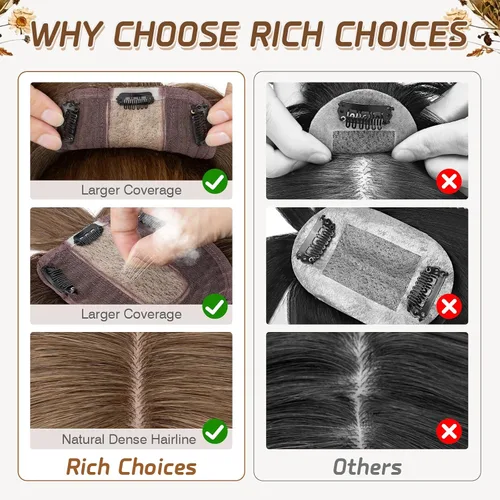 Vista 160 de Rich Choices Pelucas con topper de cabello para mujeres, cabello humano real 100% Remy, sin flequillo, para mujeres con adelgazamiento en la parte