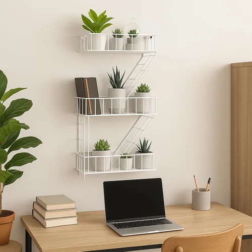 Vista 8 de Estante de Pared Fire Escape – Estante Flotante Decorativo de Nueva York – Estante de Escalera de Arte de Pared – Estantes de Baratijas de Metal