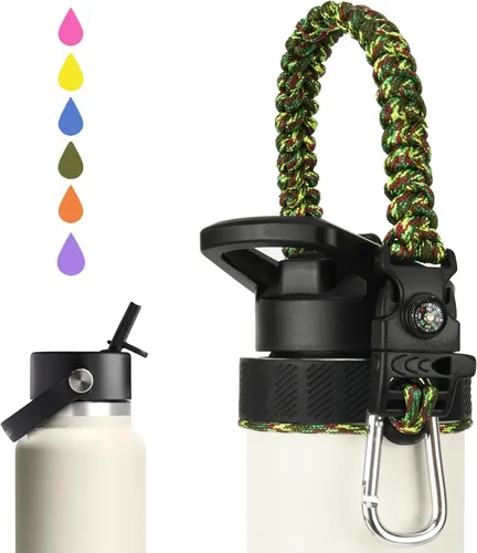 Vista 12 de Paracord Handle for Hydro Flask Water Bottles Standard/Wide Mouth, Strap Holder with Safety Rubber Ring & Carabiner, Easy to Carry and Durable