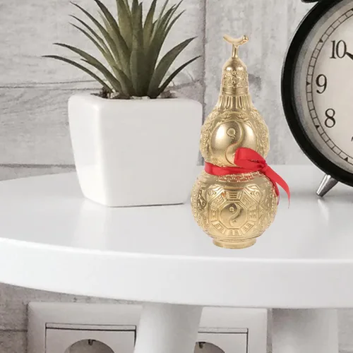 Vista 5 de Garneck Adorno de calabaza de cobre, estatua decorativa de Feng Shui Wu Lou para mesa de oficina en casa, símbolo de prosperidad y riqueza