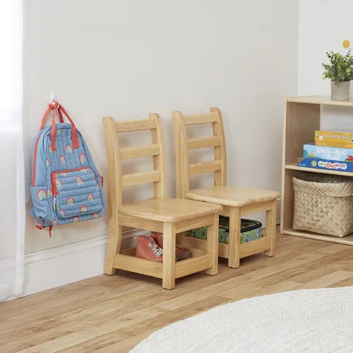 Vista 2 de ECR4Kids Silla de escalera de tres peldaños con almacenamiento, altura del asiento de 10 pulgadas, asiento de aula, natural, paquete de 2