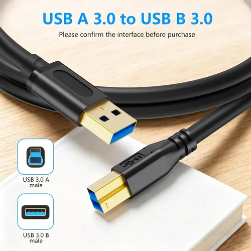 Vista 2 de Cable USB 3.0 Jelly Tang A macho a B macho 10 pies, Cable Superspeed USB 3.0 A-B/A macho a B macho - para escáner, impresoras, discos duros externos