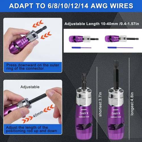 Vista 4 de Pelacables para AWG, herramienta mejorada para taladro, pelacables eléctrico universal 8 en 1, herramienta de extracción rápida de cable con 25