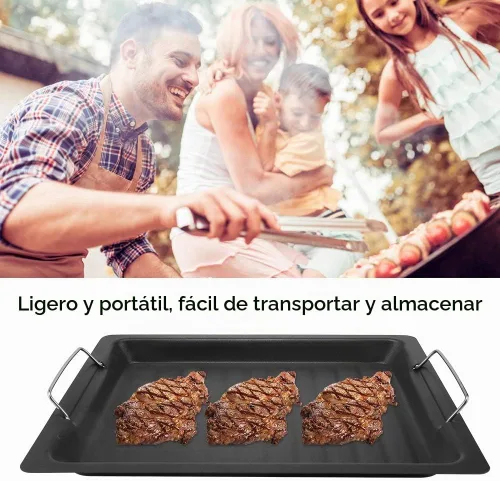 Vista 4 de BORDSTRACT Sartén para barbacoa, parrilla antiadherente para estufa, sartenes de acero inoxidable para estufas para filetes fritos, tocino, olla