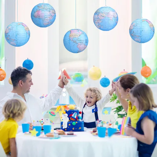 Vista 7 de Linternas de papel colgantes con diseño de globo terráqueo, decoraciones del Día de la Tierra alrededor del mundo, linternas de papel temáticas