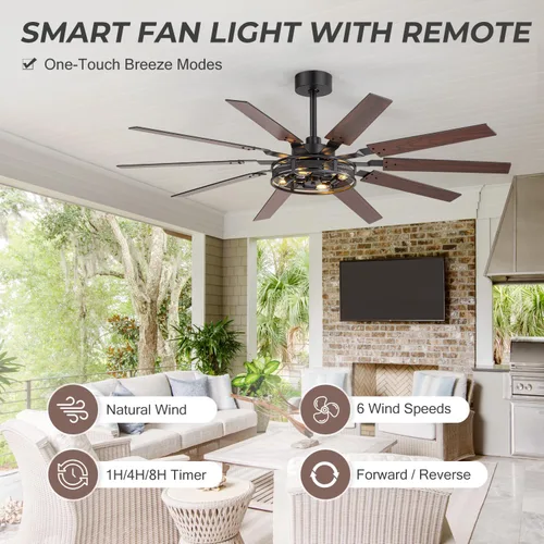 Vista 6 de Ventiladores de techo estilo granja de 60 pulgadas con luces rústicas, ventiladores de techo con jaula con control remoto, ventilador de techo