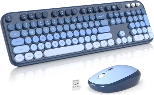 Vista 24 de MOFII Combo de teclado y mouse inalámbricos, teclado retro de máquina de escribir de 2.4 GHz, tamaño completo, lindos ratones inalámbricos, dongle