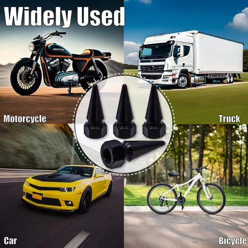 Vista 6 de 4 piezas de tapas de válvula de rueda con forma de punta, tapa de aire de aluminio para automóviles, cubiertas universales de válvula de rueda a