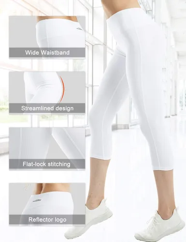 Vista 7 de COOLOMG Pantalones de yoga para mujer, mallas capri para correr, leggings de tiro bajo, entrenamiento, gimnasio con bolsillos ocultos