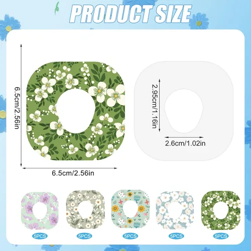 Vista 2 de 25 parches adhesivos para Dexcom G7, parches de glucosa con estampado de flores de primavera, cubierta de sensor CGM, impermeable, transpirable