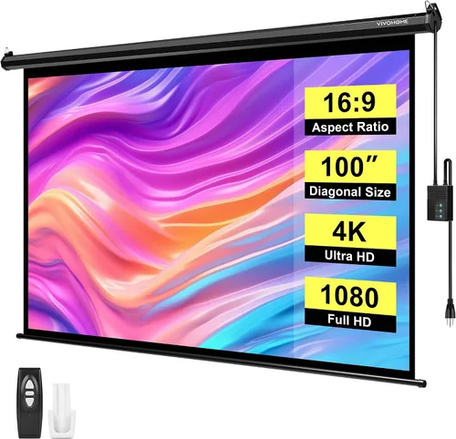 Vista 10 de VIVOHOME Pantalla de proyector motorizada 16:9 de 72 pulgadas con control remoto, pantalla de proyección eléctrica automática, pantalla de cine HD
