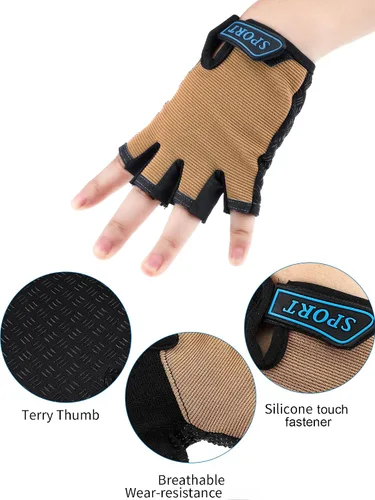 Vista 3 de 3 pares de guantes de bicicleta para niños, guantes de entrenamiento sin dedos de medio dedo, gel antideslizante para bicicleta y motocicleta