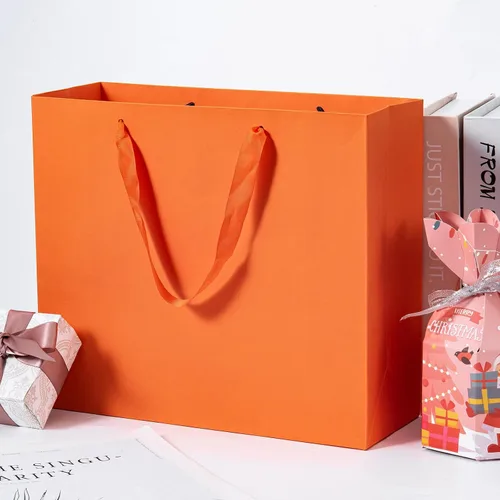 Vista 7 de Umoonfine Umoofine - Bolsa de regalo grande naranja con asas de cinta, paquete de 12, 12.6 x 4.5 x 11 pulgadas, extra grande, reutilizable
