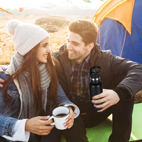 Vista 7 de Volhoply Botella de agua aislada para niños de 17 onzas, botellas de agua de acero inoxidable con tapa con pajilla, botella de agua de metal al