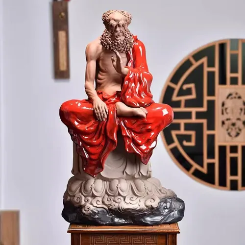 Vista 5 de Estatua de Buda meditadora de cerámica Bodhidharma Adornos Sala de estar Figura Zen China Escultura Oficina Escritorio Estatua de Buda Decoración